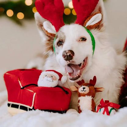 ZippyPaws Burrow Santa's Sleigh Holiday Dog Toy