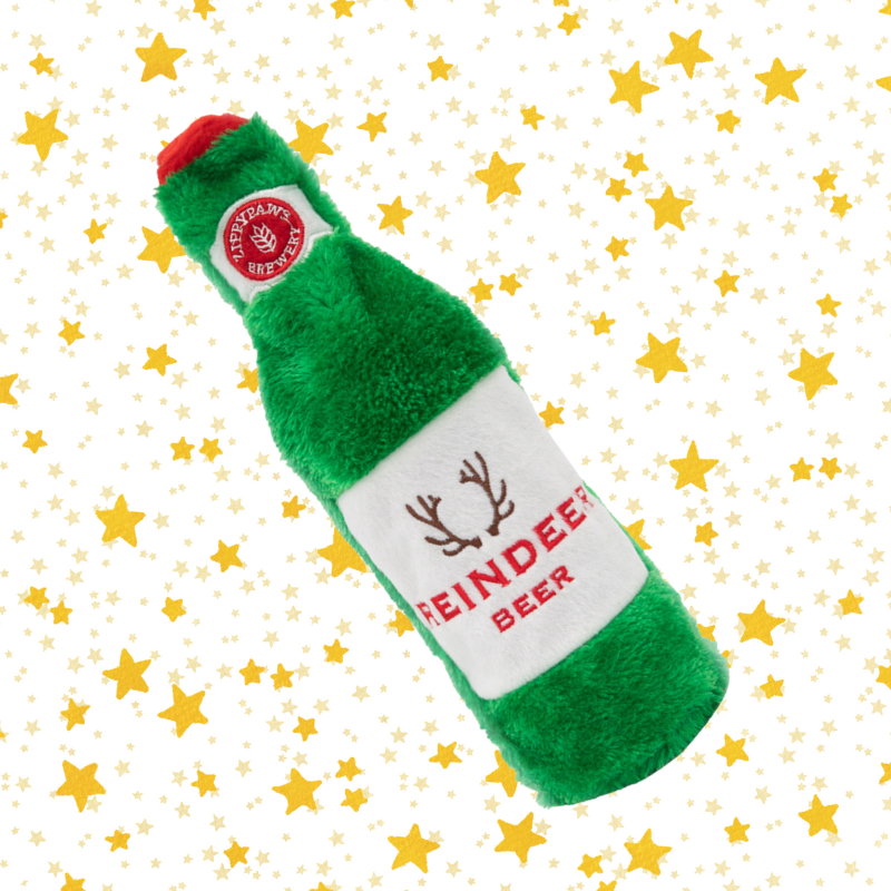 ZippyPaws Happy Hour Holiday Crusherz Reindeer Beer Dog Toy